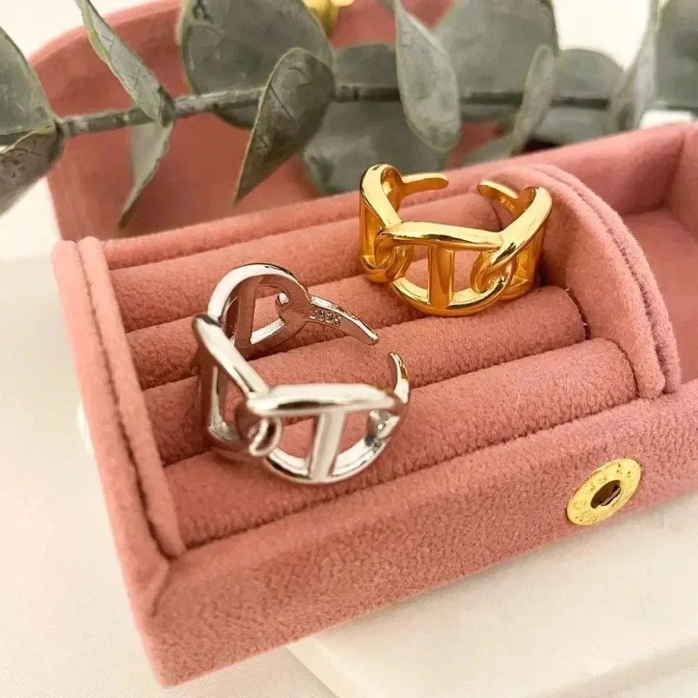 925 Sterling Silver Chunky Ring Thick Bold Chain Link Ring